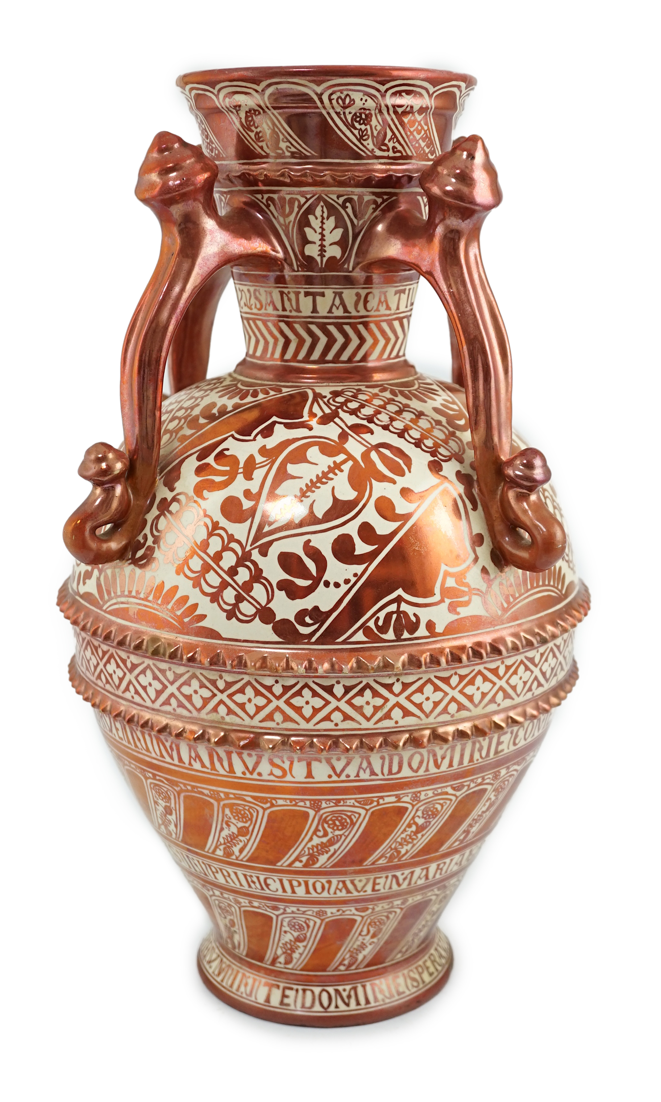 Ulisse Cantagalli, a Hispano-Moresque style ruby-copper lustre vase, late 19th century